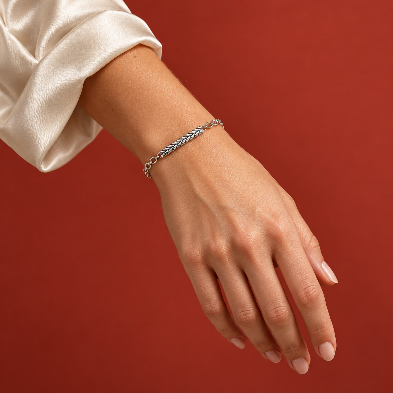Sterling Silver "Breathe" Poesy Bracelet with Leaf Pattern by Monica Rich Kosann