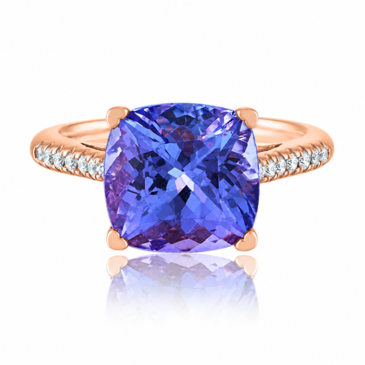 "The Ring of Grace":  Cushion-Cut Tanzanite and Diamond Ring by Lisa Nik