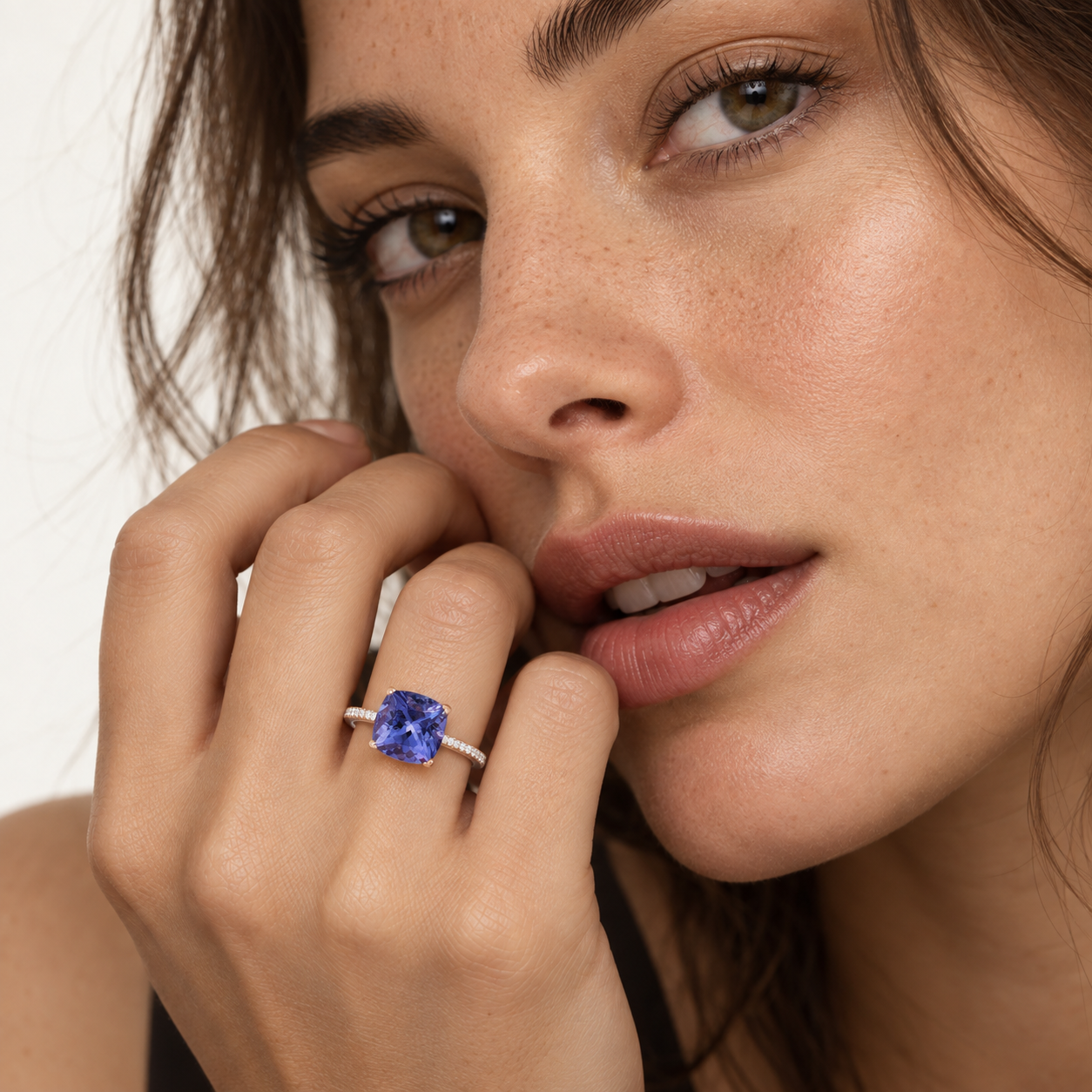 "The Ring of Grace":  Cushion-Cut Tanzanite and Diamond Ring by Lisa Nik