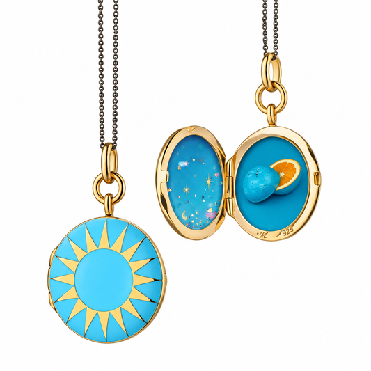 Turquoise Enamel Sun Round Locket with by Monica Rich Kosann