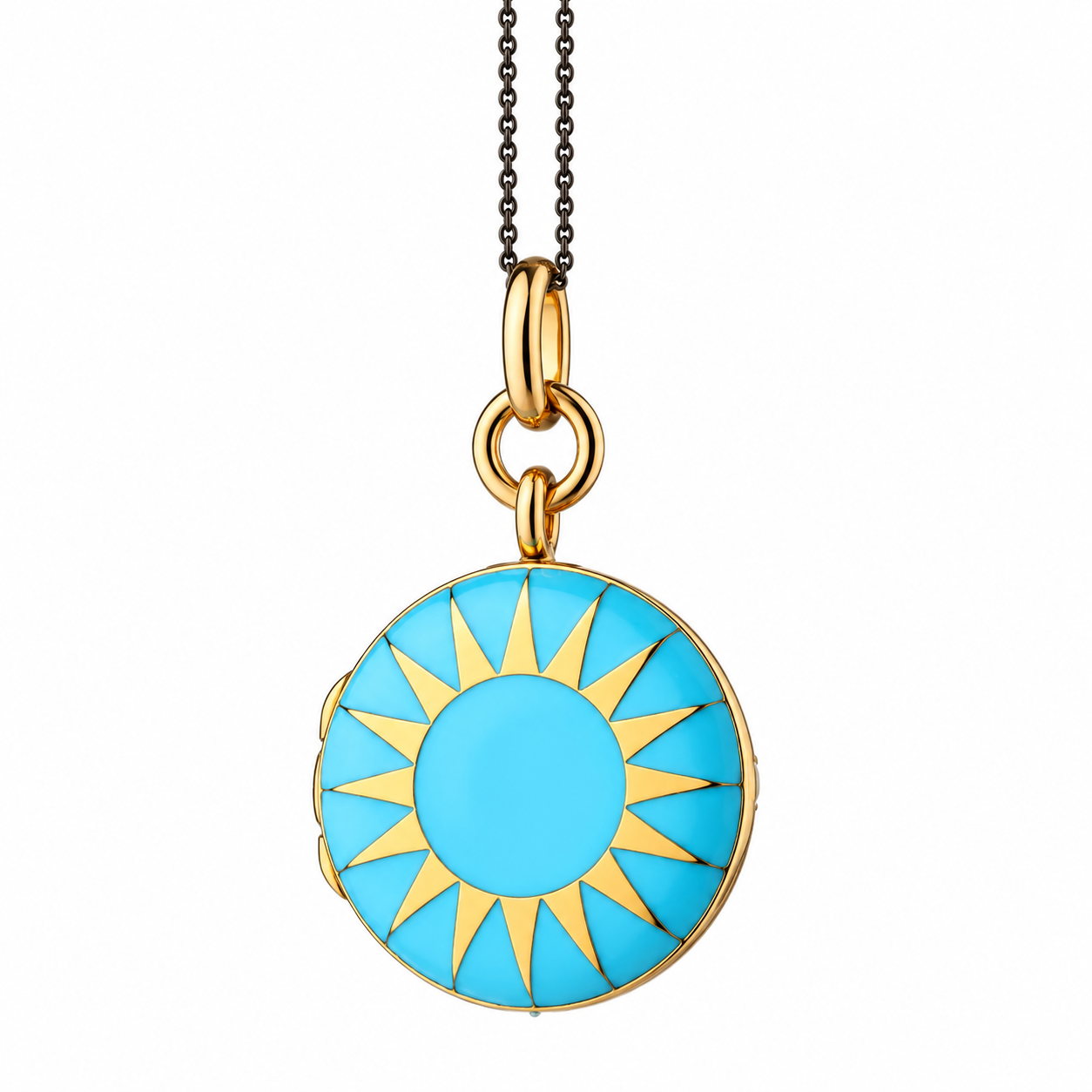 Turquoise Enamel Sun Round Locket with by Monica Rich Kosann