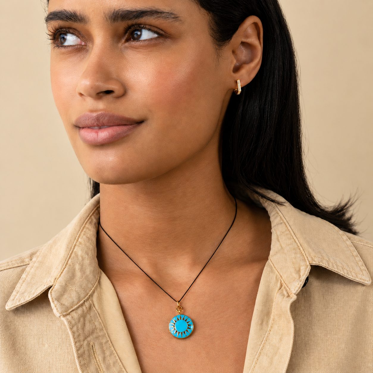 Turquoise Enamel Sun Round Locket with by Monica Rich Kosann