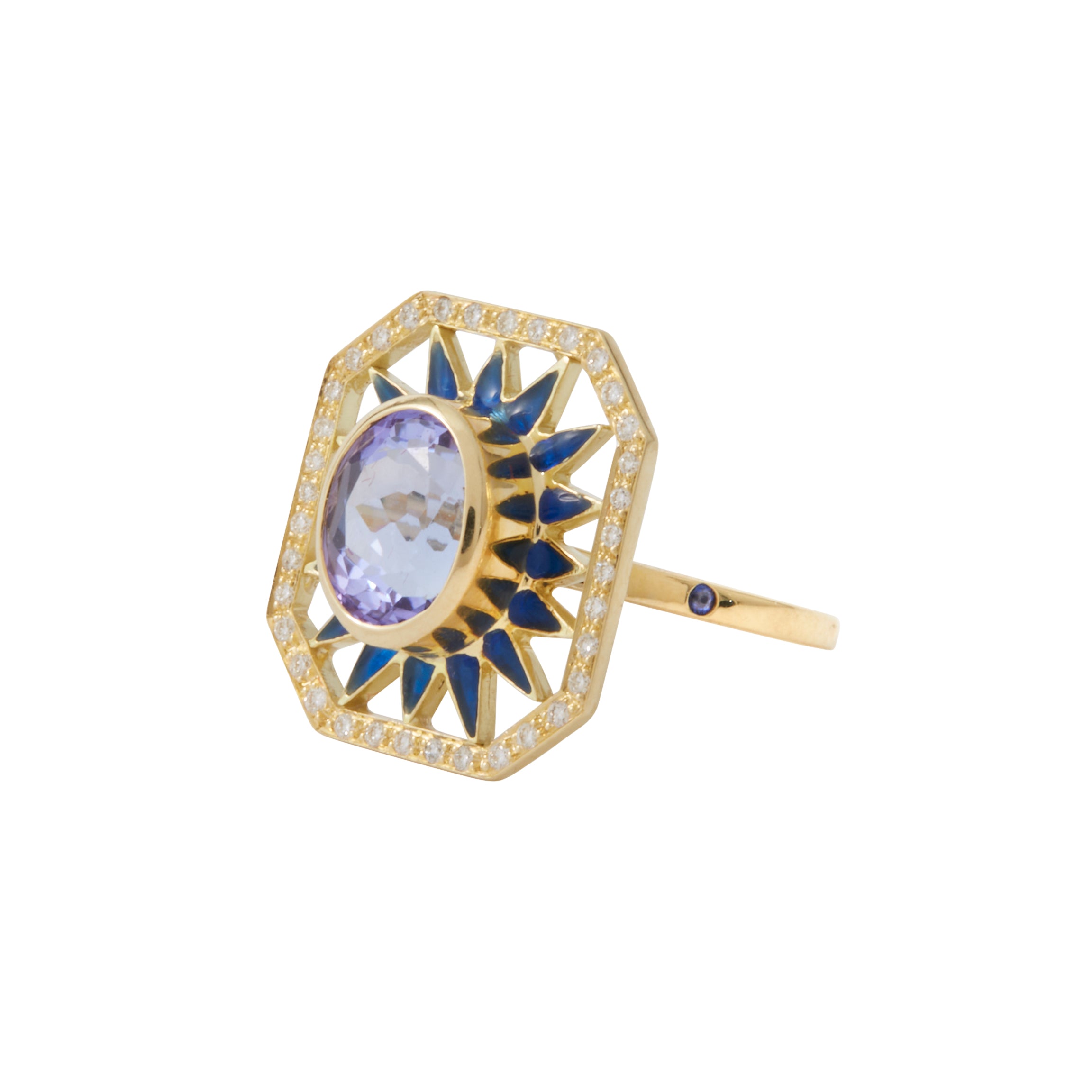 Fate Ring by Unhada available at Talisman Collection Fine Jewelers in El Dorado Hills, CA and online. Stats: Find your fate with this one-of-a-kind treasure. The glamorous Tanzanite (2.56 cts) and glittering diamonds add a bit of sophistication. Not to mention, the whimsical fusion of enamel and 18k gold makes this Fate Ring a true masterpiece. Available now in size 6.5, but don't hesitate to reach out for a custom fit!