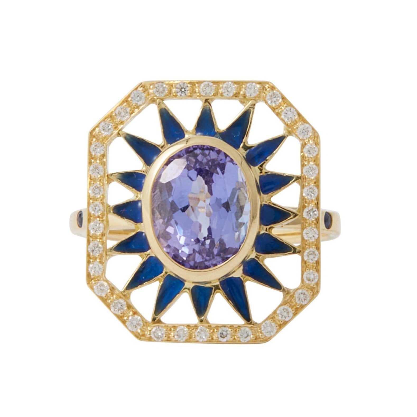 Fate Ring by Unhada available at Talisman Collection Fine Jewelers in El Dorado Hills, CA and online. Stats: Find your fate with this one-of-a-kind treasure. The glamorous Tanzanite (2.56 cts) and glittering diamonds add a bit of sophistication. Not to mention, the whimsical fusion of enamel and 18k gold makes this Fate Ring a true masterpiece. Available now in size 6.5, but don't hesitate to reach out for a custom fit!
