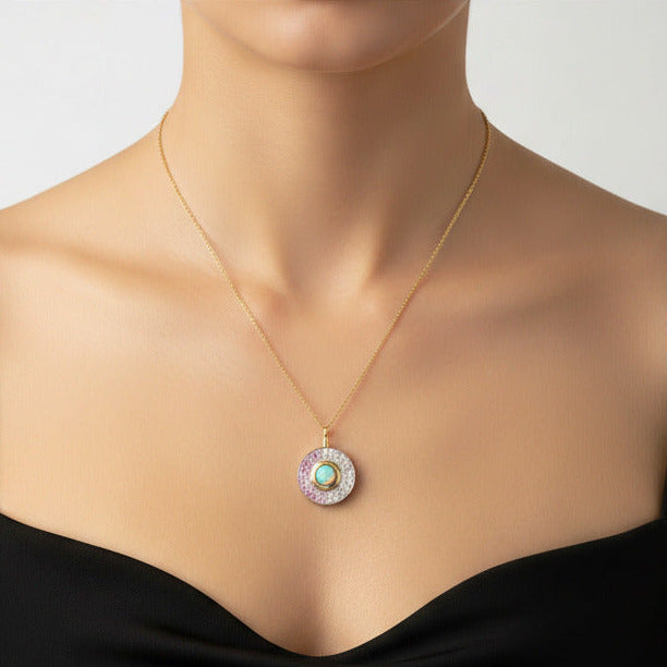 Unhada Pink Sapphire & Opal Mirror Necklace available at Talisman Collection Fine Jewelers in El Dorado Hills California.