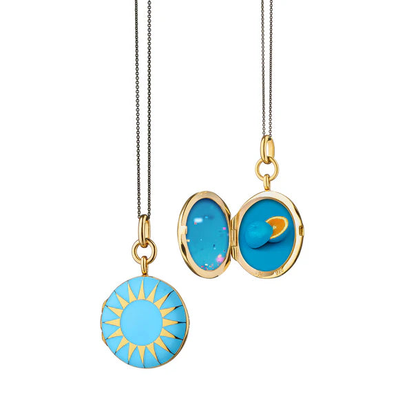Turquoise Enamel Sun Round Locket with by Monica Rich Kosann