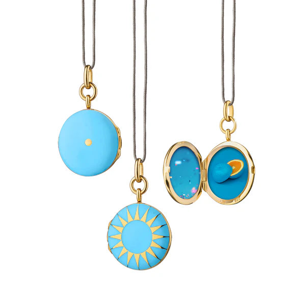 Turquoise Enamel Sun Round Locket with by Monica Rich Kosann