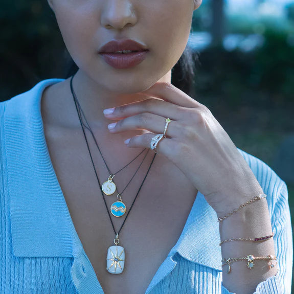 White Enamel Rectangular Locket with Blue Sapphire by Monica Rich Kosann