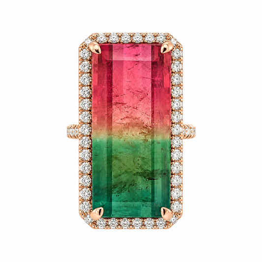 Watermelon Tourmaline and Diamond Ring by Lisa Nik