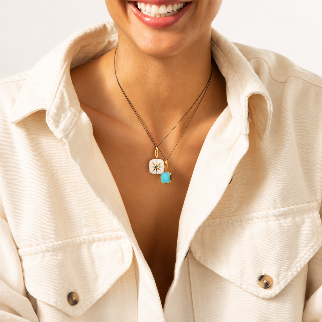 White Enamel Vermeil Cushion Locket with Blue Sapphire by Monica Rich Kosann