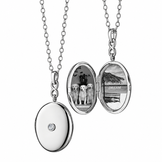 White Sapphire Infinity Locket by Monica Rich Kosann