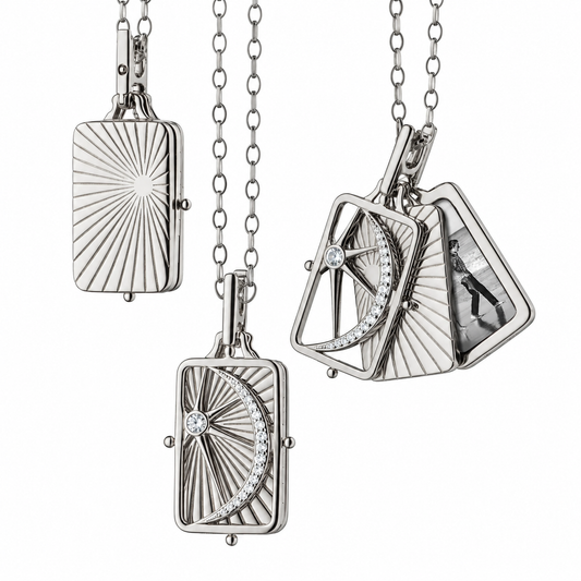 White Sapphire Sun, Moon, and Stars Gate Frame Locket by Monica Rich Kosann