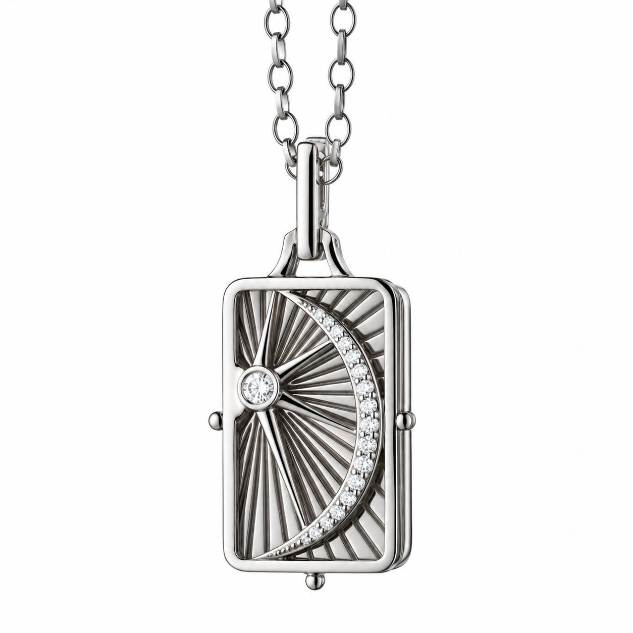 White Sapphire Sun, Moon, and Stars Gate Frame Locket by Monica Rich Kosann