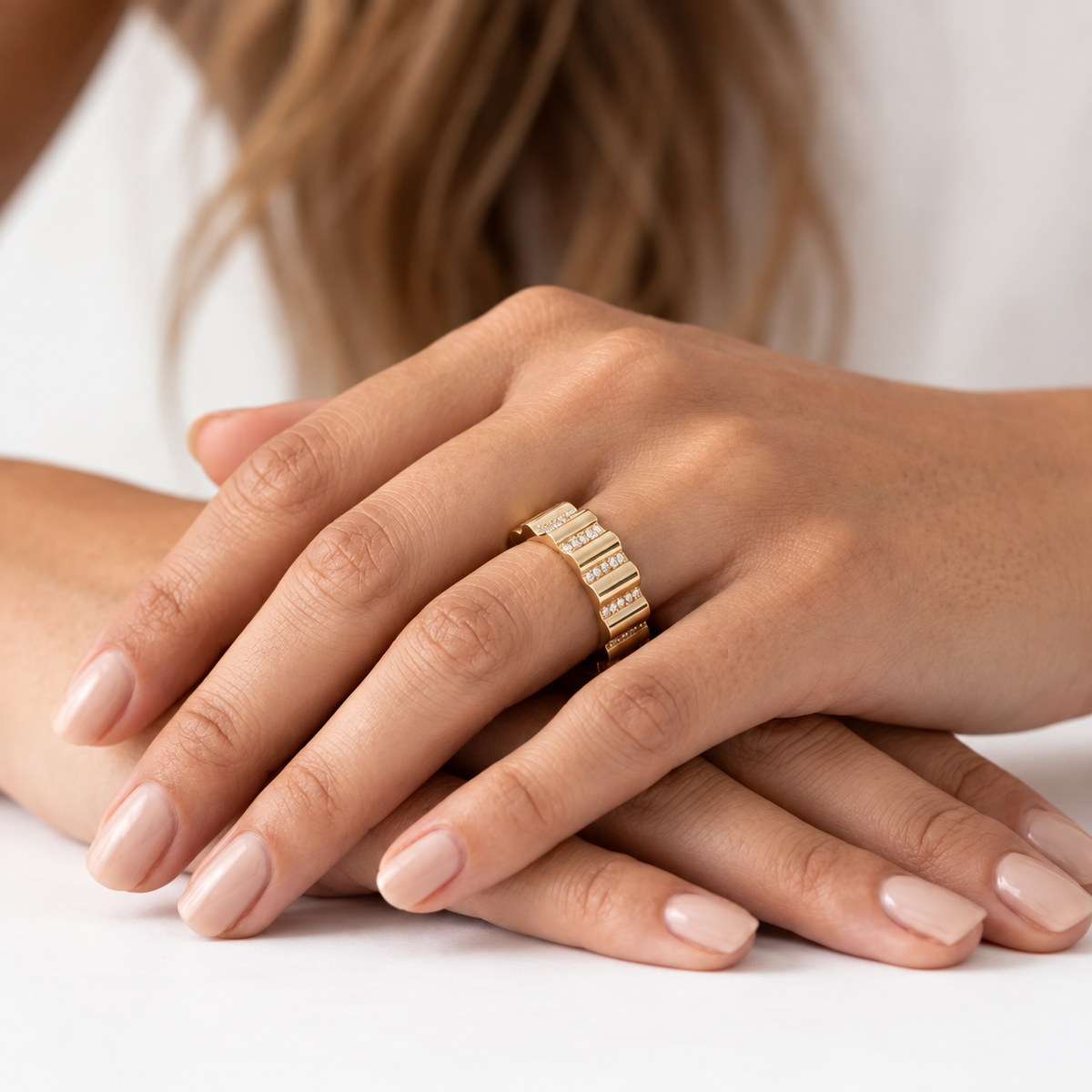 Wide Lace Gold Band by Mined + Found