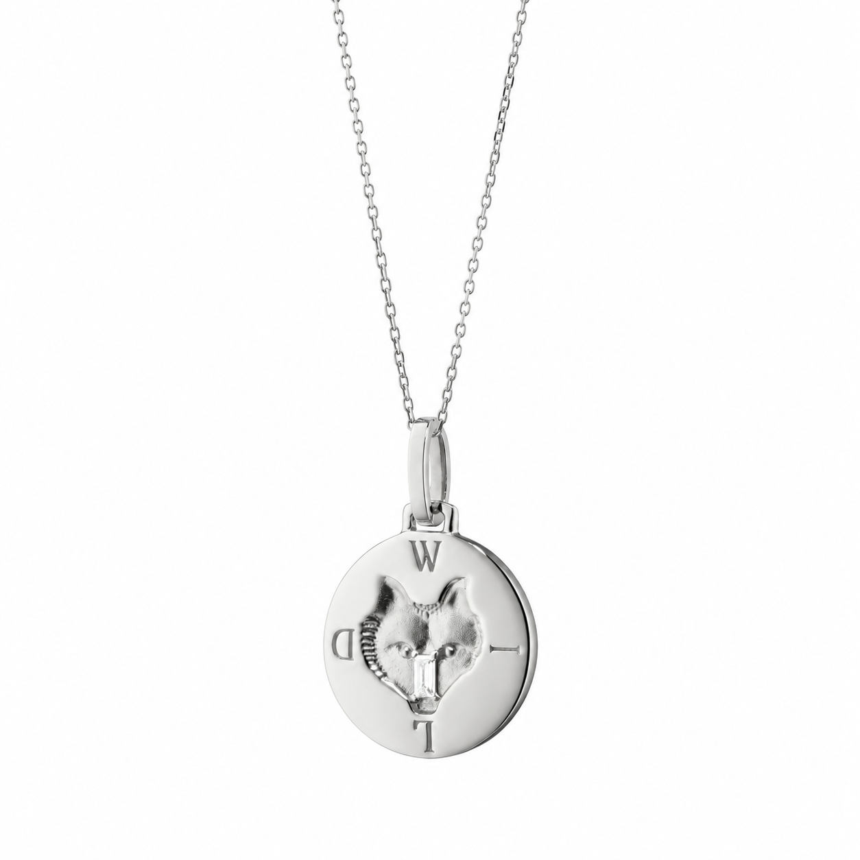 "Wild" Wolf Sterling Silver Intaglio Necklace with White Sapphires by Monica Rich Kosann