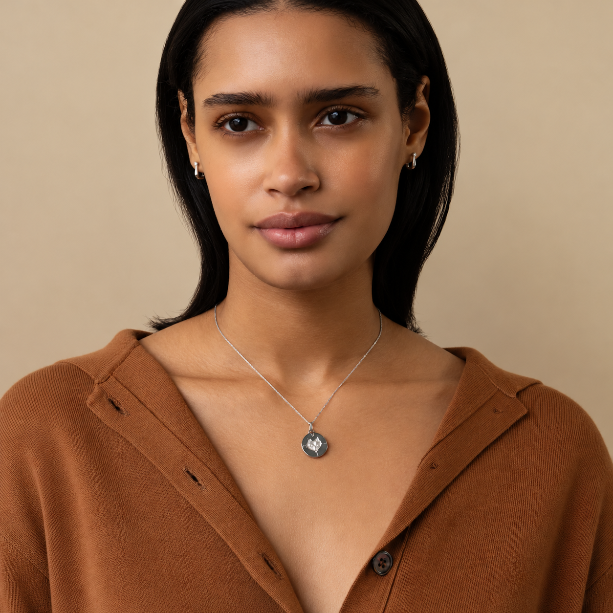 "Wild" Wolf Sterling Silver Intaglio Necklace with White Sapphires by Monica Rich Kosann