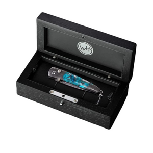 Damascus 'Sante Fe' Zinc Matrix Turquoise 2.75" Blade by William Henry available at Talisman Collection Fine Jewelers in El Dorado Hills, CA and online
