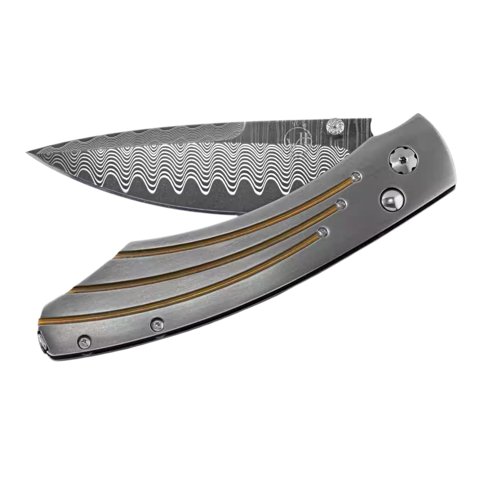 Titanium 'Golden Arch' Damascus Pocket Knife by William Henry available at Talisman Collection Fine Jewelers in El Dorado Hills, CA and online