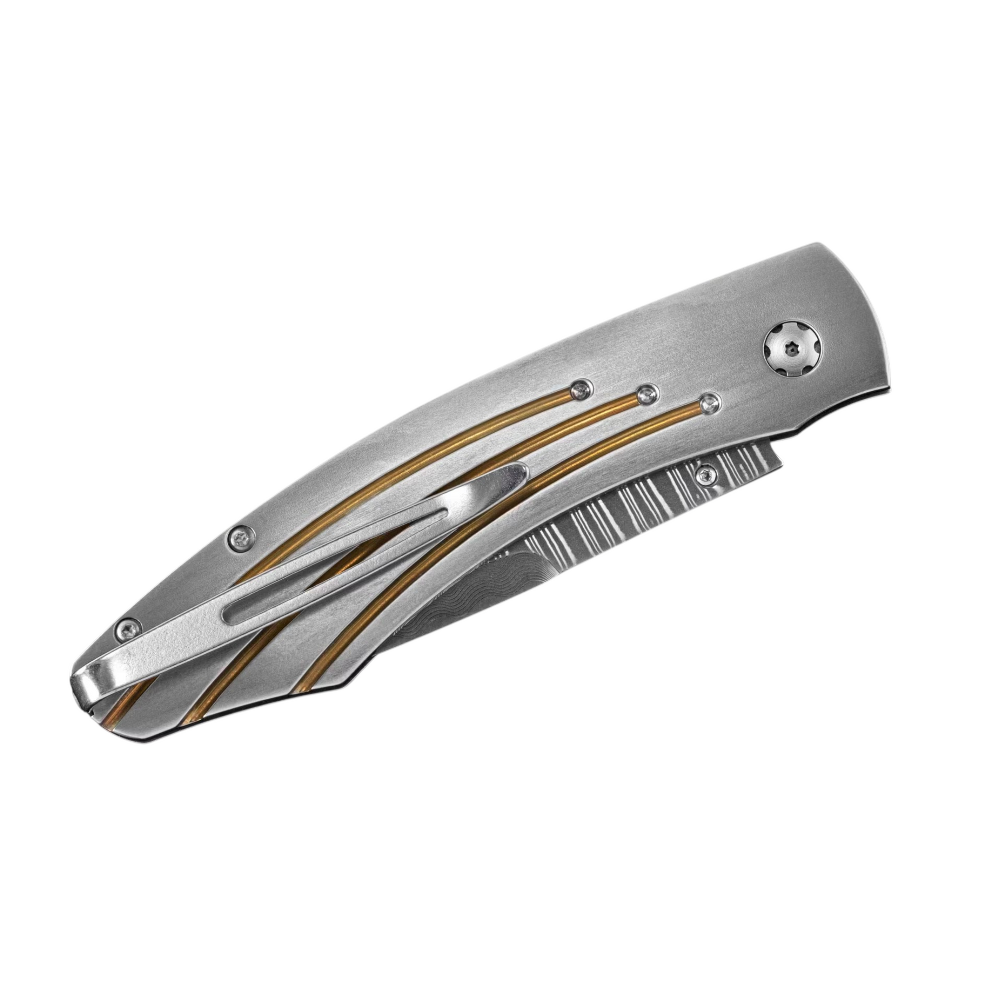 Titanium 'Golden Arch' Damascus Pocket Knife by William Henry available at Talisman Collection Fine Jewelers in El Dorado Hills, CA and online