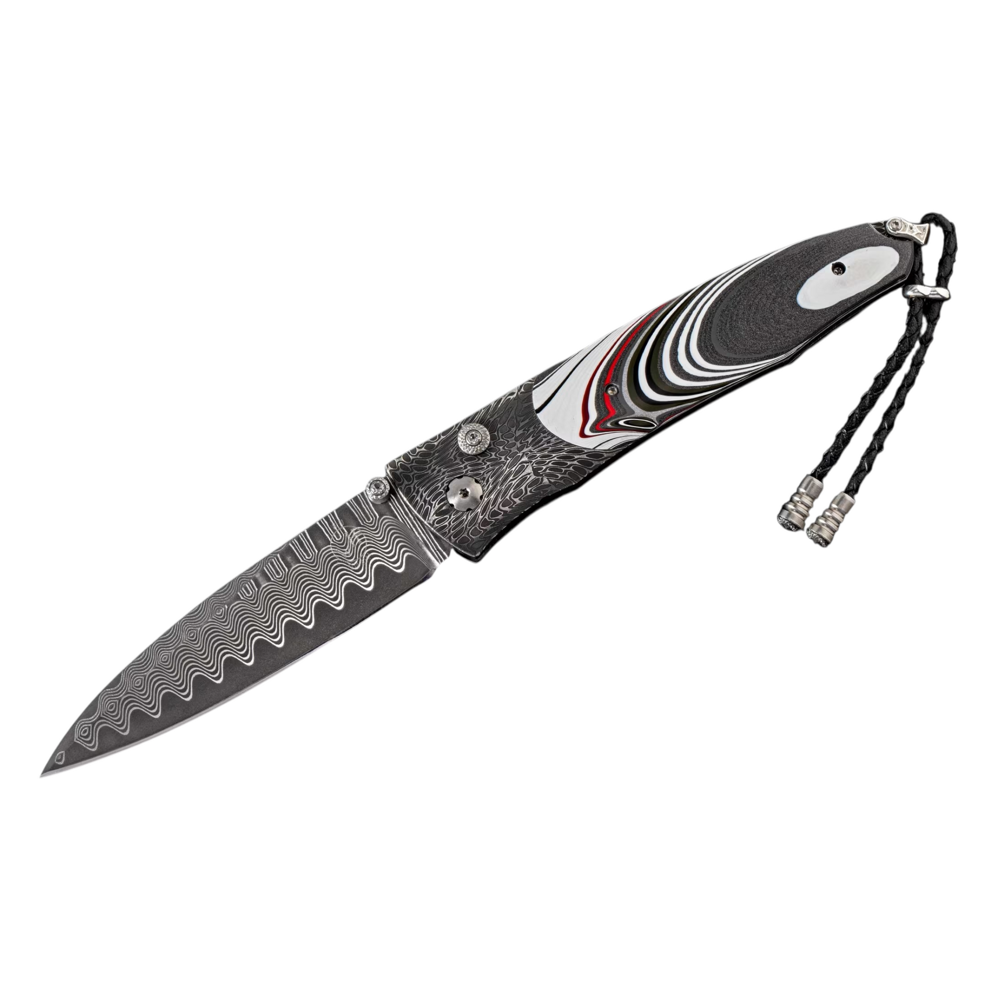 Flathead Fordite Damascus Pockert Knife by William Henry available at Talisman Collection Fine Jewelers in El Dorado Hills, CA and online