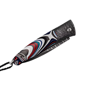 Flathead Fordite Damascus Pockert Knife by William Henry available at Talisman Collection Fine Jewelers in El Dorado Hills, CA and online