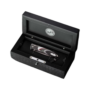 Flathead Fordite Damascus Pockert Knife by William Henry available at Talisman Collection Fine Jewelers in El Dorado Hills, CA and online
