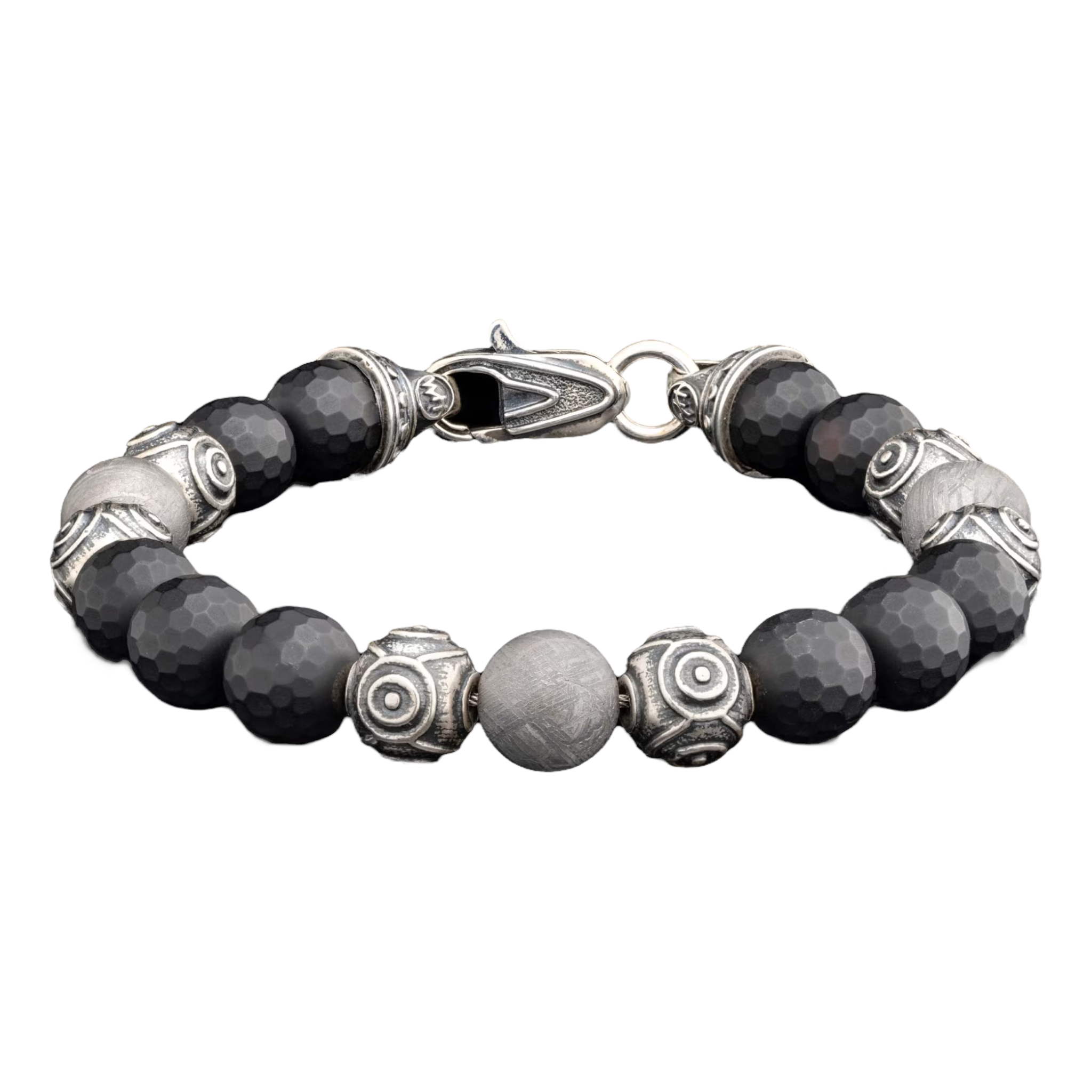 Sterling Silver/Onyx/Meteorite 'Monomyth' 10mm Beaded Bracelet Sz Lrg by William Henry available at Talisman Collection Fine Jewelers in El Dorado Hills, CA and online