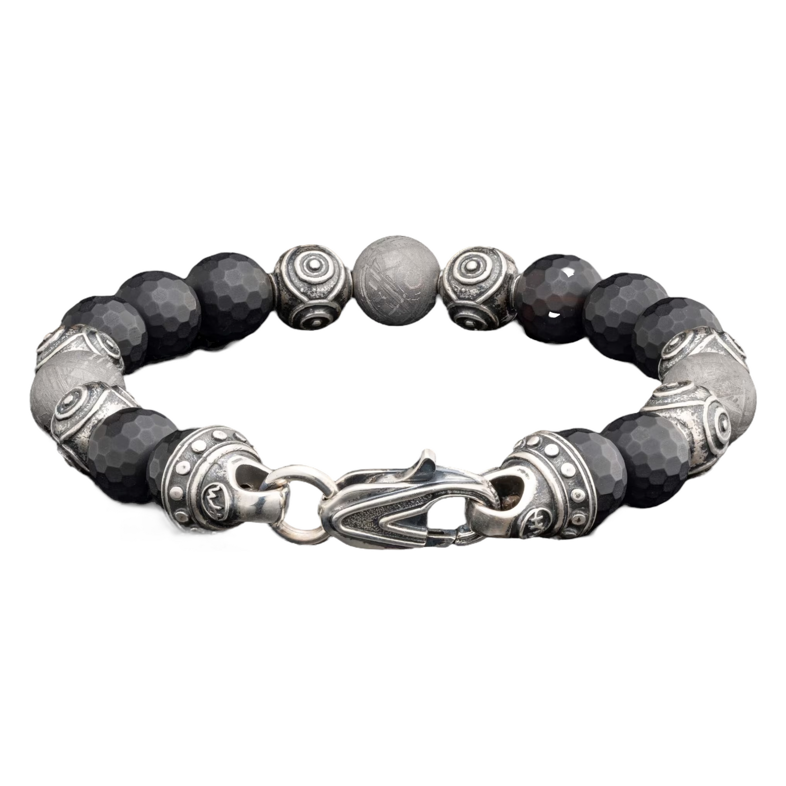 Sterling Silver/Onyx/Meteorite 'Monomyth' 10mm Beaded Bracelet Sz Lrg by William Henry available at Talisman Collection Fine Jewelers in El Dorado Hills, CA and online