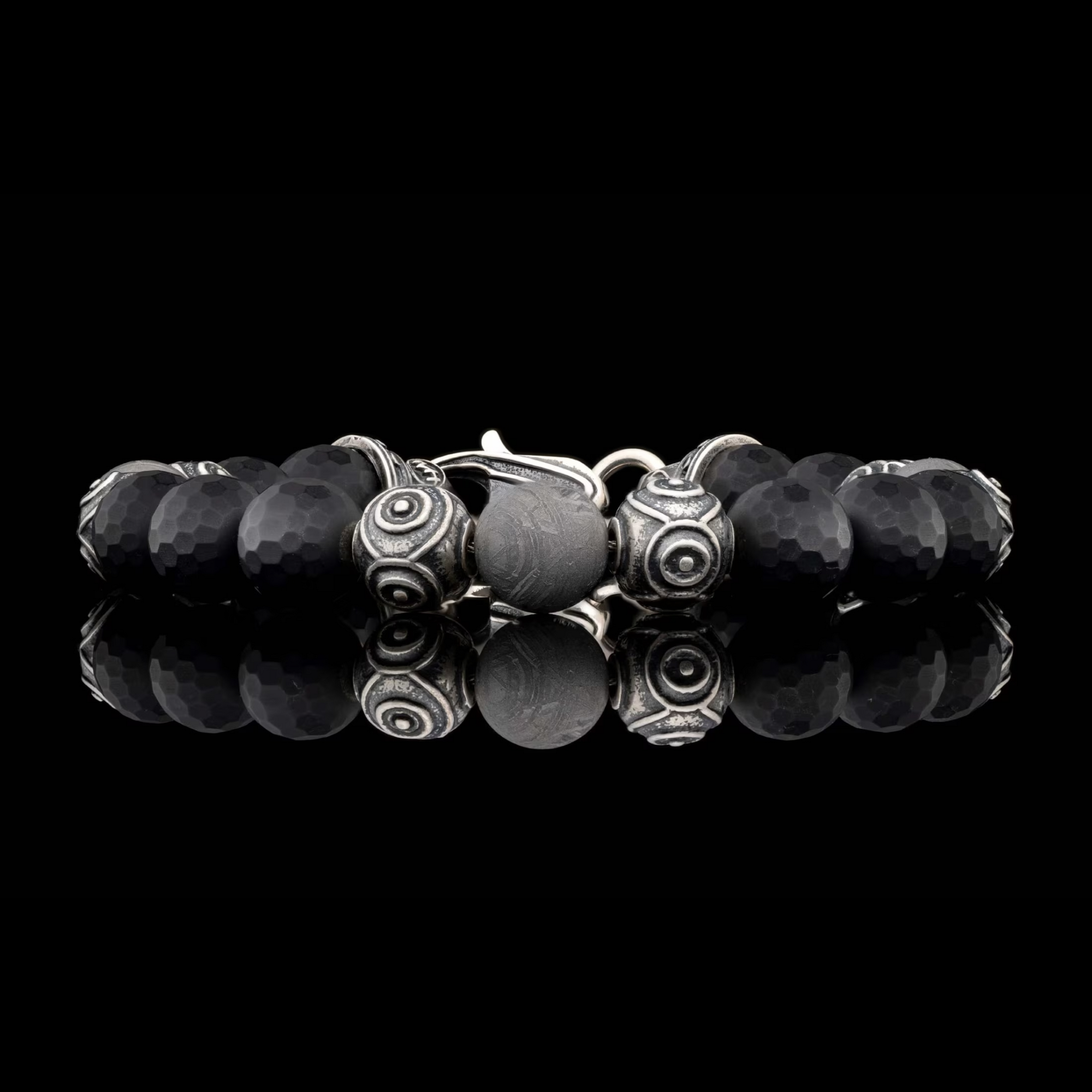 Sterling Silver/Onyx/Meteorite 'Monomyth' 10mm Beaded Bracelet Sz Lrg by William Henry available at Talisman Collection Fine Jewelers in El Dorado Hills, CA and online