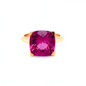 Neon Red Tourmaline Ring by Lisa Nik available at Talisman Collection Fine Jewelers in El Dorado Hills, CA and online. Are you ready to be awed by this rare neon red tourmaline? This captivating cushion-cut gem is 5.4 carats and is lovingly embraced by a heart-shaped prongs sitting atop an 18k rose gold band. Lisa Nik's gemstones are earth-mined, natural, and untreated, showcasing their unique and untouched beauty.