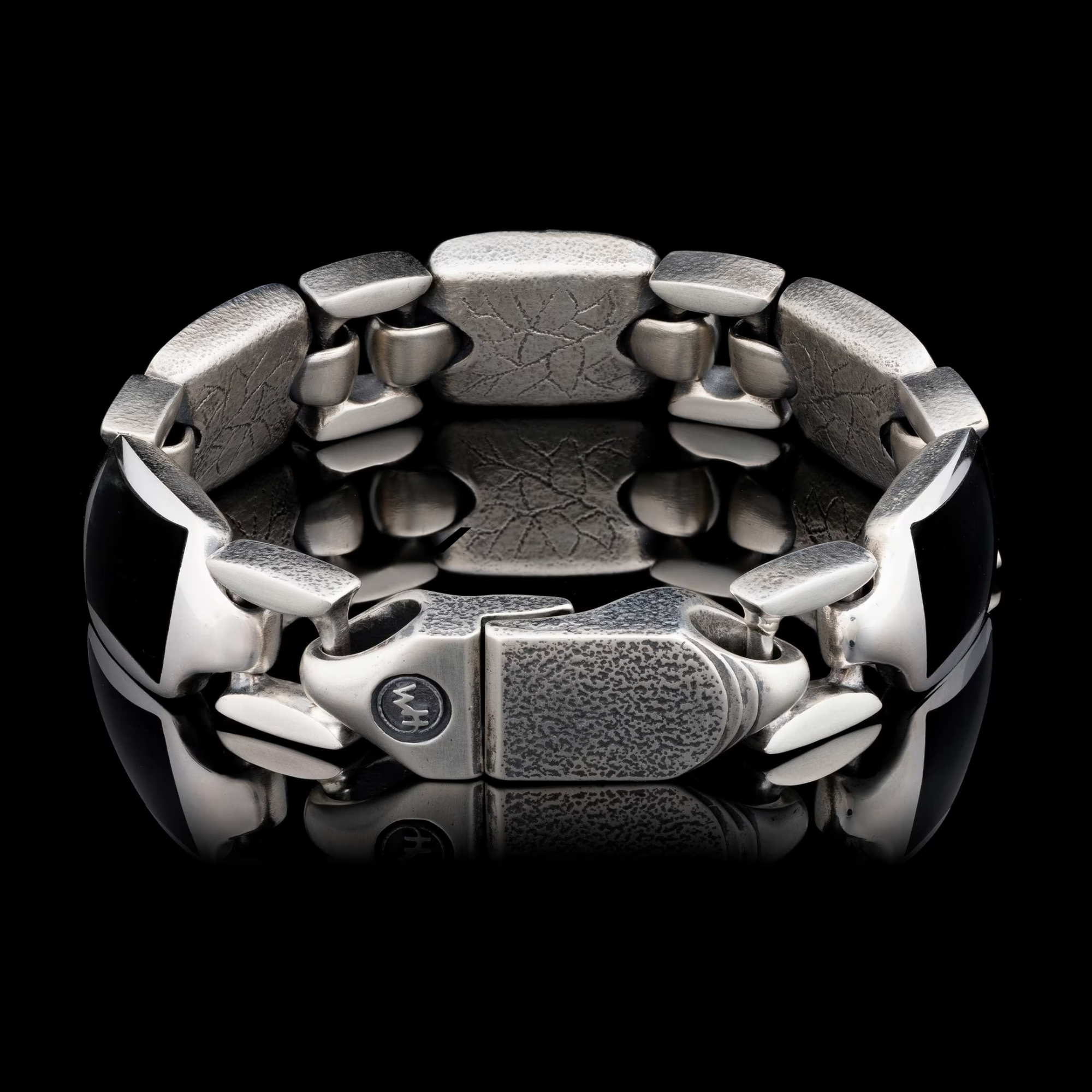 Sterling Silver Black Jade Retro Bracelet Sz Lrg by William Henry available at Talisman Collection Fine Jewelers in El Dorado Hills, CA and online