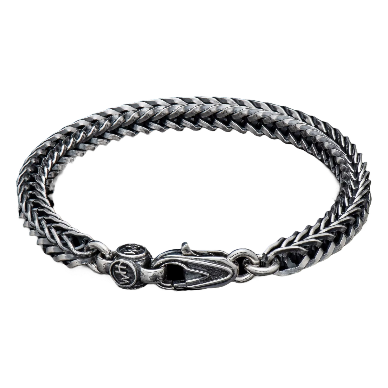 Sterling Silver 'Paros' Oxidized6.4mm Foxtail Chain Brace Sz Lrg by William Henry available at Talisman Collection Fine Jewelers in El Dorado Hills, CA and online