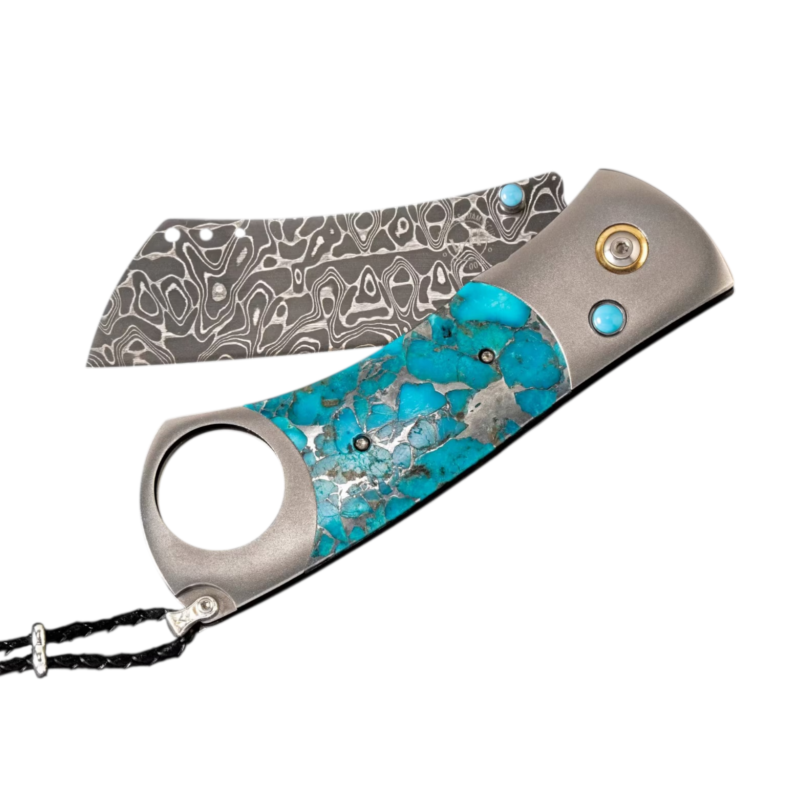 Titanium 'Kingman' Zinc/Turquoise Damascus Cigar Cutter by William Henry available at Talisman Collection Fine Jewelers in El Dorado Hills, CA and online