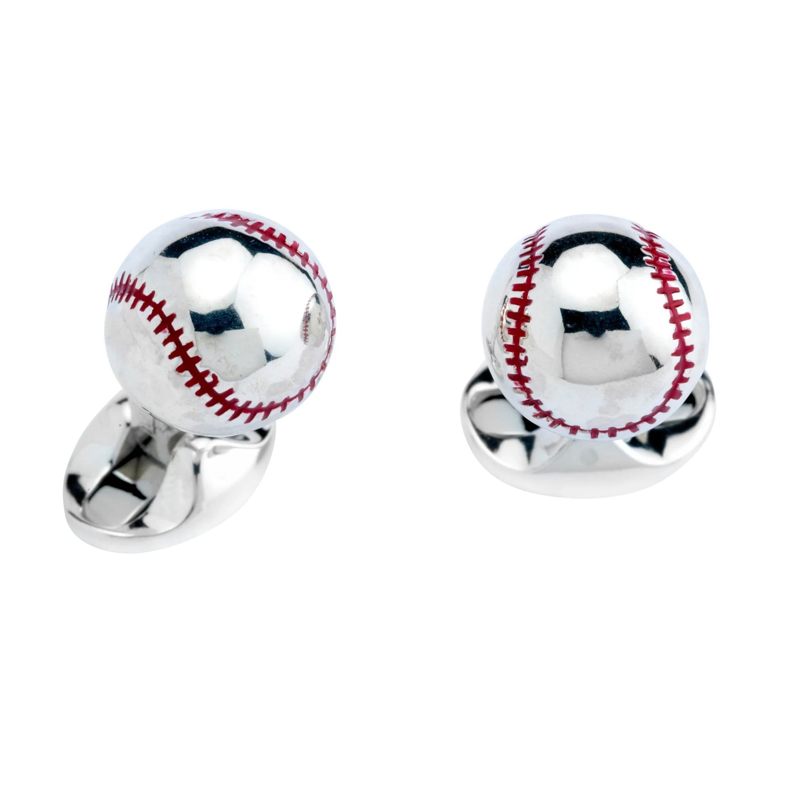 Sterling Silver Baseball Cufflinks by Deakin & Francis available at Talisman Collection Fine Jewelers in El Dorado Hills, CA and online. Whether he is a brilliant batter, a capable catcher or a passionate participator, these cufflinks are the perfect gift for any baseball enthusiast! With detailed, hand-enameled stitching and engravable backs, these sterling silver baseball cufflinks are sure to knock your style out the park.