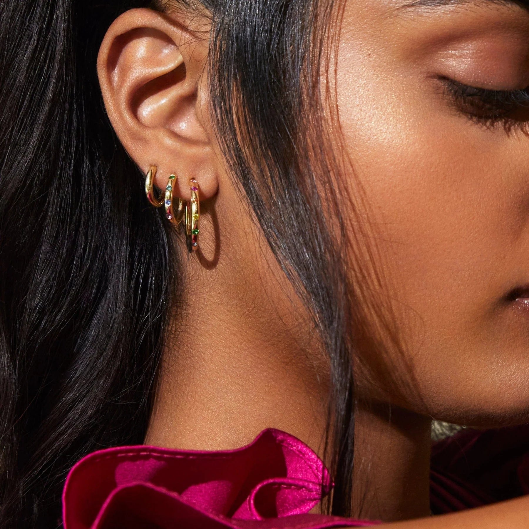 Gold Mini Hoops by Mined + Found available at Talisman Collection Fine Jewelers in El Dorado Hills, CA and online. Perfect little 14k hoop earrings perfectly hug the ear while leaving just enough room for the company of one of our gemstone charms. Hinged base design. Diameter .47".
