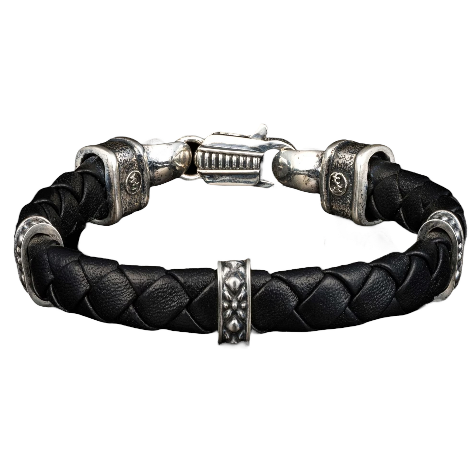 Sterling 'Norn' Black Leather Braided Bracelet Sz Lrg by William Henry available at Talisman Collection Fine Jewelers in El Dorado Hills, CA and online