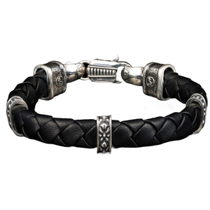 Sterling 'Norn' Black Leather Braided Bracelet Sz Lrg by William Henry available at Talisman Collection Fine Jewelers in El Dorado Hills, CA and online
