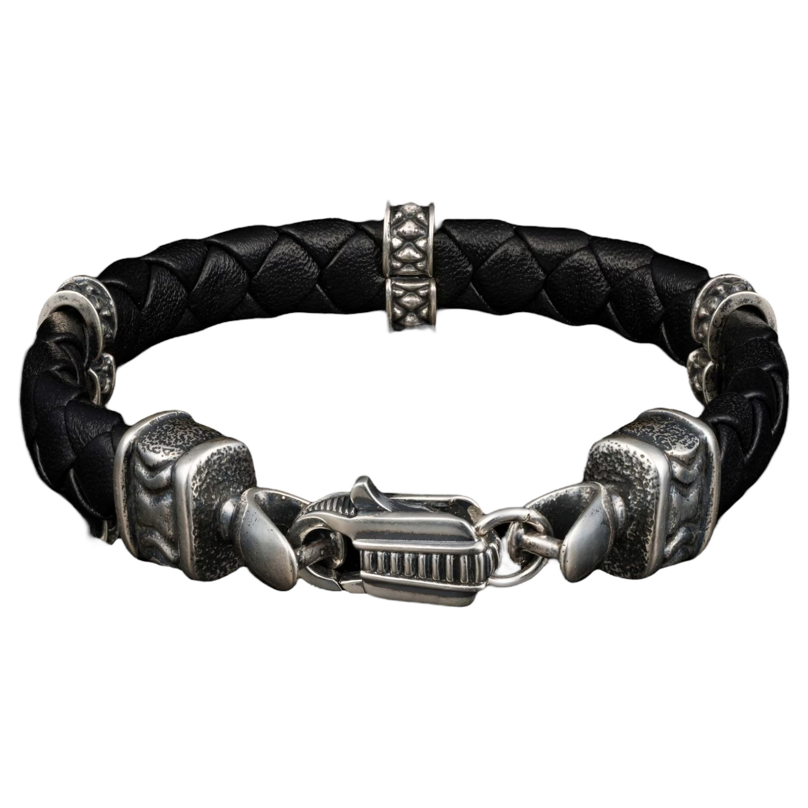 Sterling 'Norn' Black Leather Braided Bracelet Sz Lrg by William Henry available at Talisman Collection Fine Jewelers in El Dorado Hills, CA and online