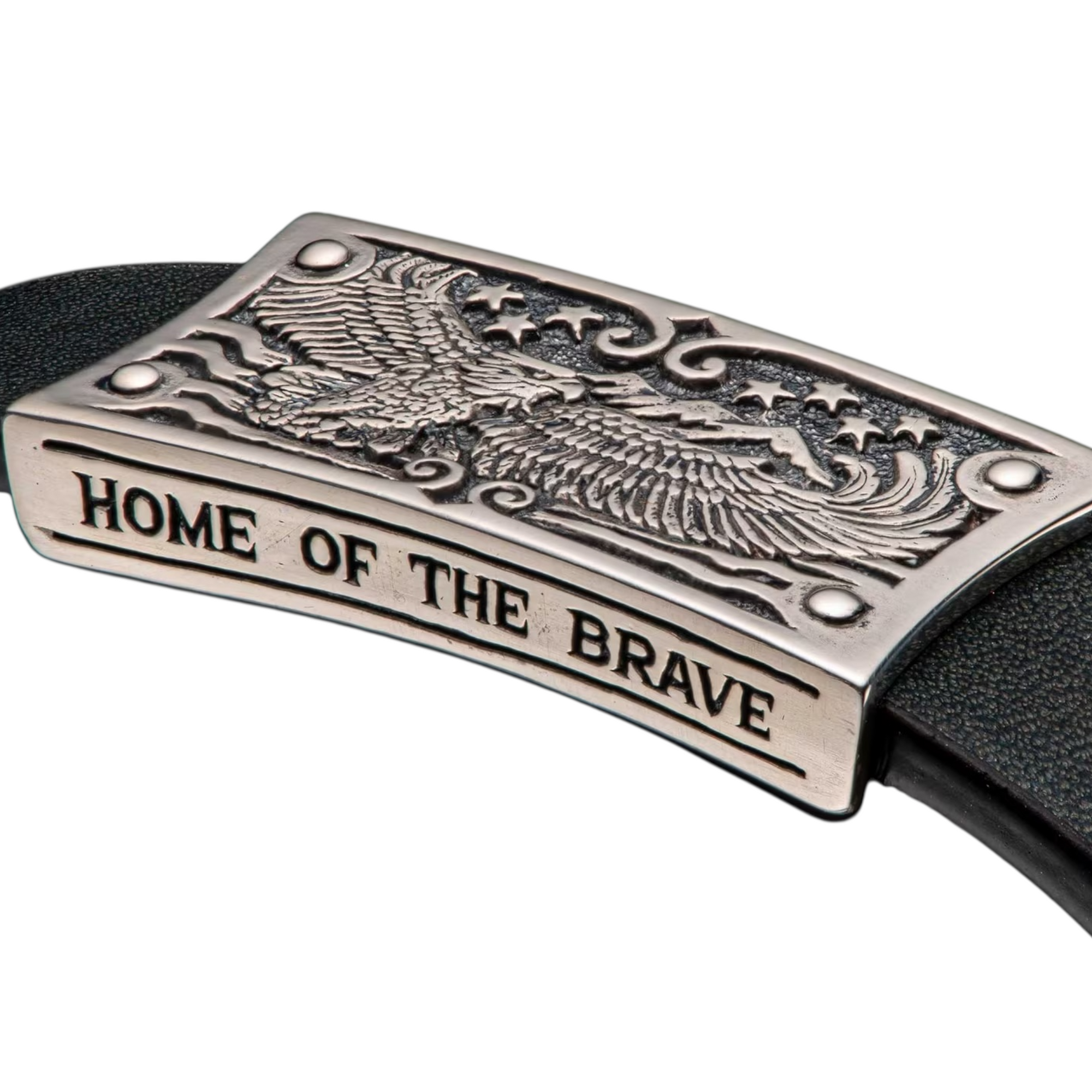 Sterling Silver Black Leather 'Home Of The Brave' Brace Sz Lrg by William Henry available at Talisman Collection Fine Jewelers in El Dorado Hills, CA and online