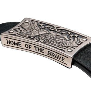 Sterling Silver Black Leather 'Home Of The Brave' Brace Sz Lrg by William Henry available at Talisman Collection Fine Jewelers in El Dorado Hills, CA and online