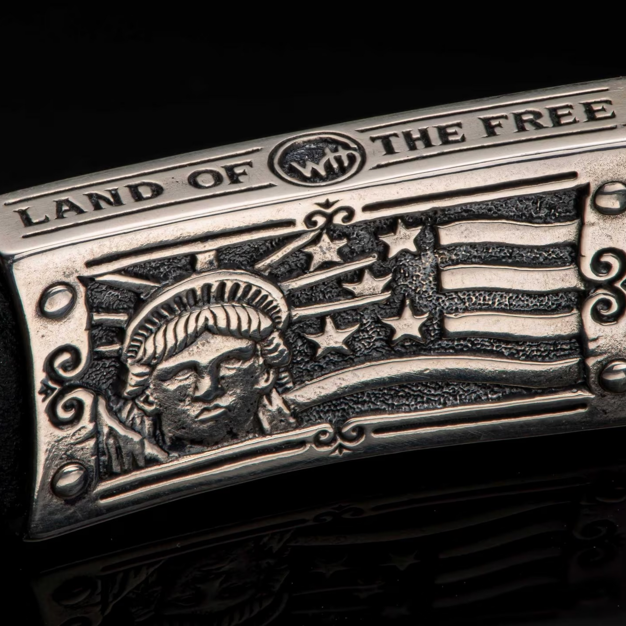 Sterling Silver Black Leather 'Home Of The Brave' Brace Sz Lrg by William Henry available at Talisman Collection Fine Jewelers in El Dorado Hills, CA and online
