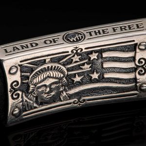 Sterling Silver Black Leather 'Home Of The Brave' Brace Sz Lrg by William Henry available at Talisman Collection Fine Jewelers in El Dorado Hills, CA and online