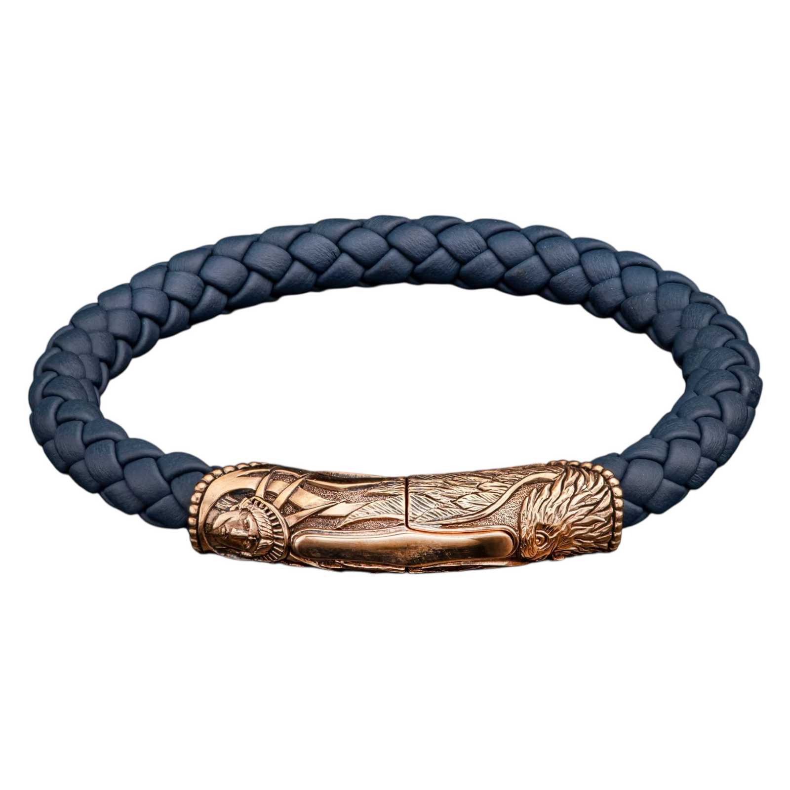 Bronze/Navy Leather 'Great Smokey' Braided Brace Sz L by William Henry available at Talisman Collection Fine Jewelers in El Dorado Hills, CA and online