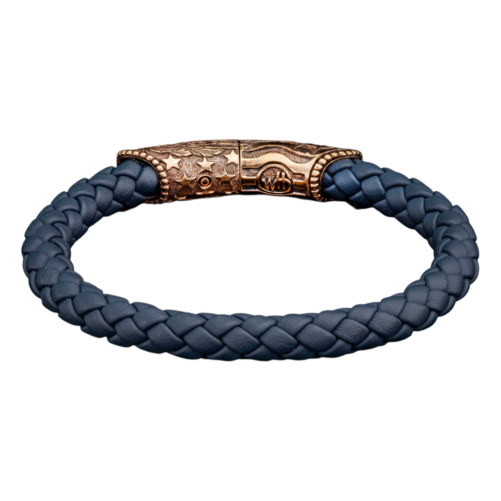 Bronze/Navy Leather 'Great Smokey' Braided Brace Sz L by William Henry available at Talisman Collection Fine Jewelers in El Dorado Hills, CA and online