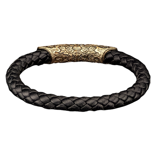 Bronze/Black Leather 'Ramble On' Braided Bracelet Sz Lrg  by William Henry available at Talisman Collection Fine Jewelers in El Dorado Hills, CA and online