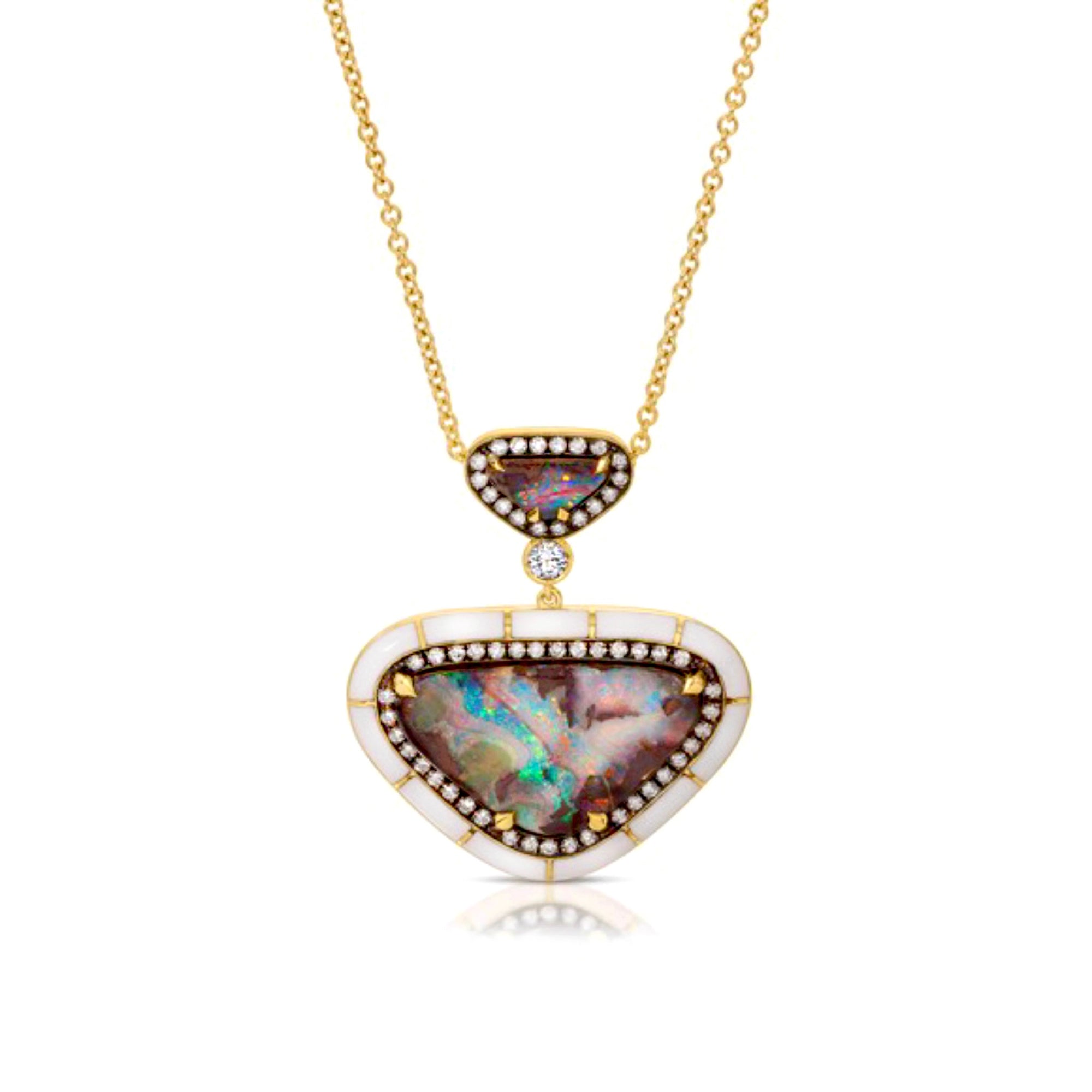 Opal & Diamond Enamel Pendant Necklace by Lord Jewelry