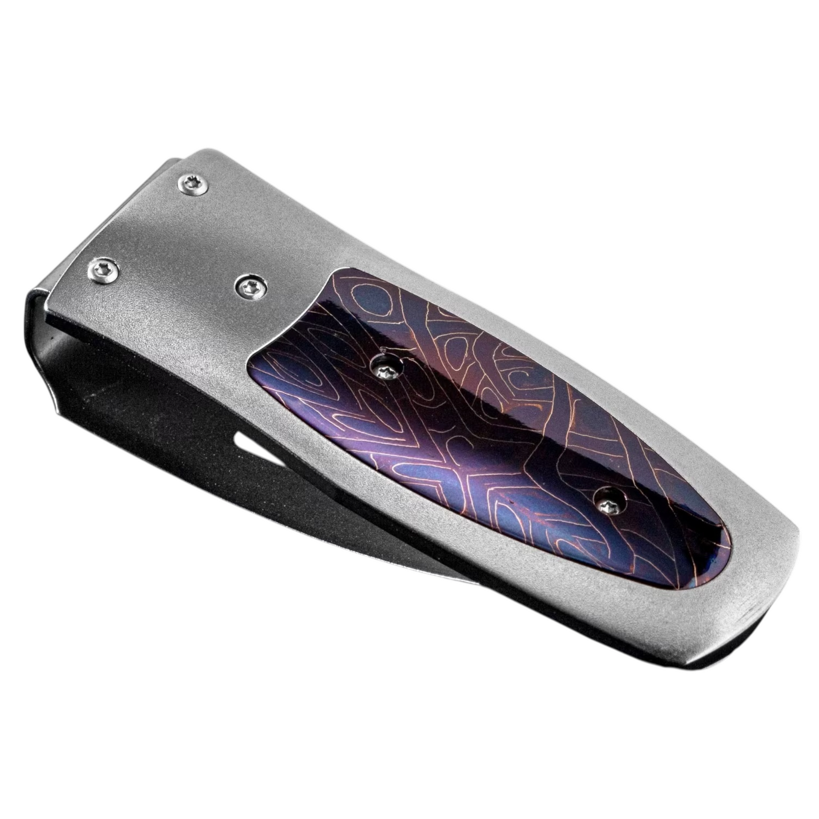 Titanium 'Brainwave' Heat Blue Damascus Money Clip by William Henry available at Talisman Collection Fine Jewelers in El Dorado Hills, CA and online