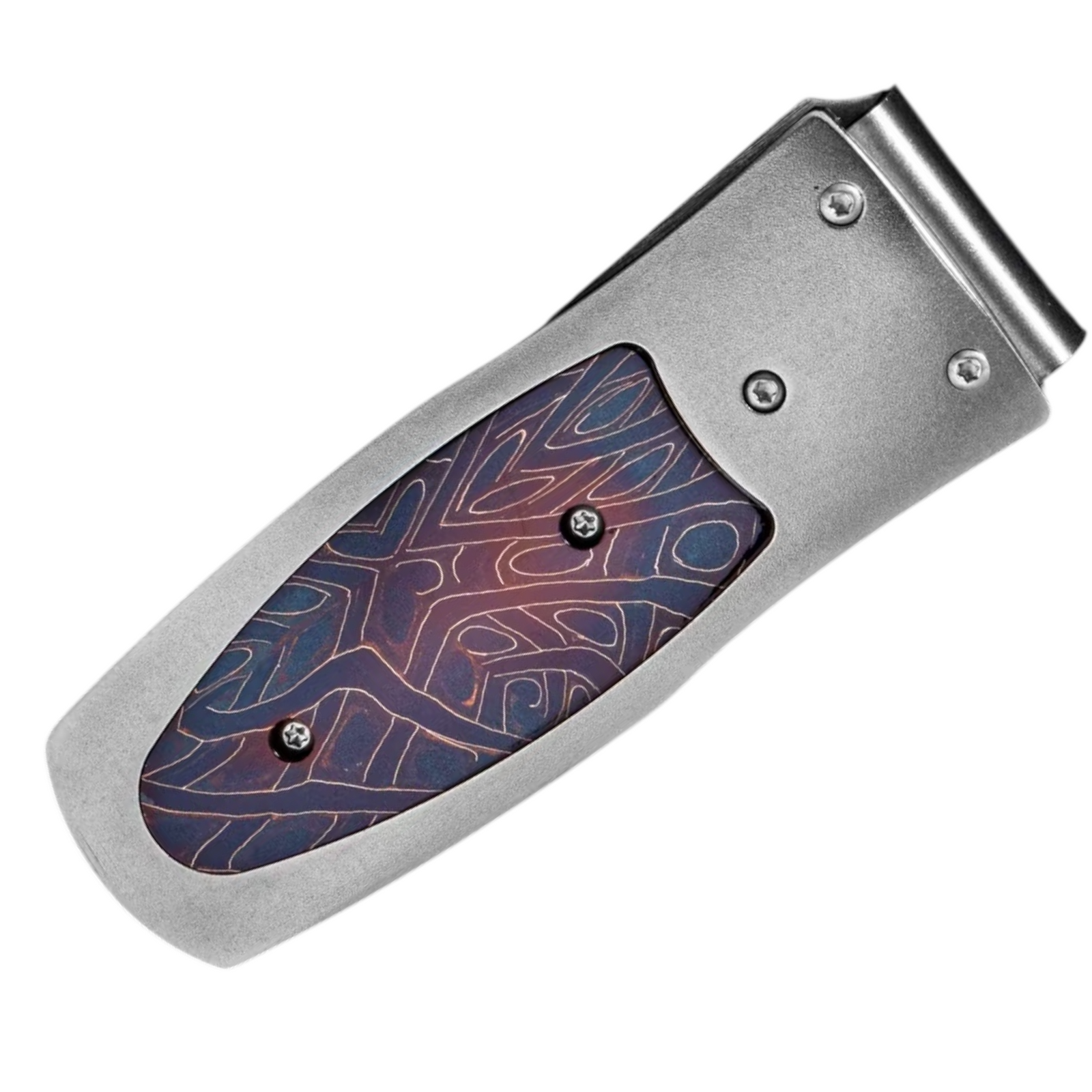 Titanium 'Brainwave' Heat Blue Damascus Money Clip by William Henry available at Talisman Collection Fine Jewelers in El Dorado Hills, CA and online