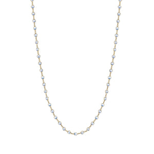 Long Moonstone Chain by Penny Preville available at Talisman Collection Fine Jewelers in El Dorado Hills, CA and online. 24 carats of pure magic! A remarkable 24 cts of luminous round moonstones, set in luxurious 18k gold bezels adorn this 34" chain necklace. 