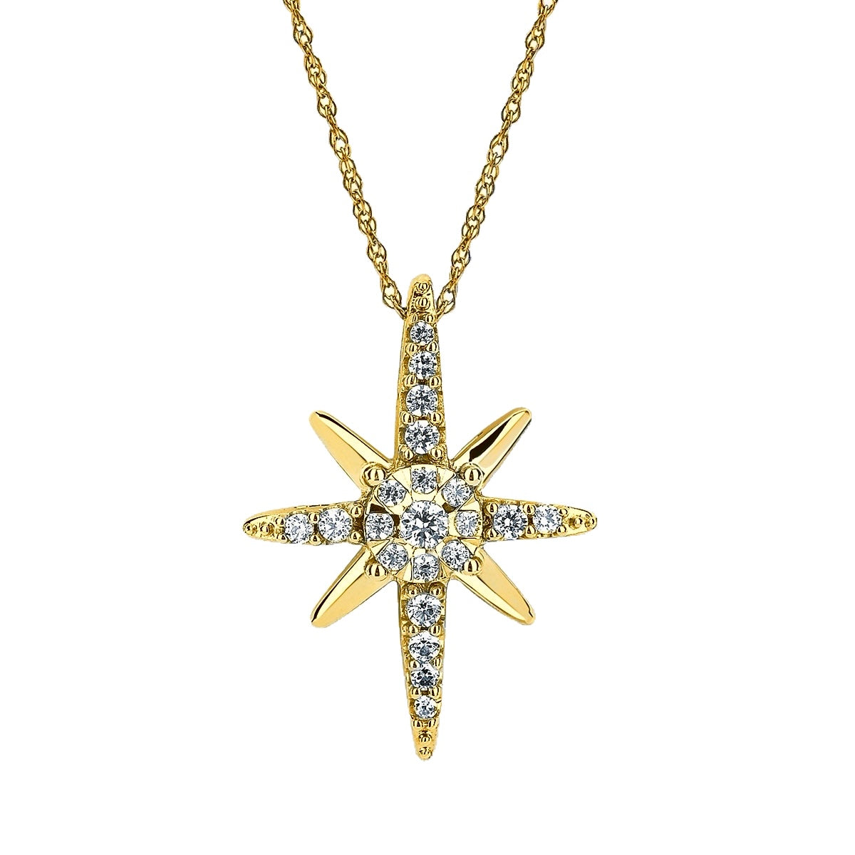 North Star Diamond Pendant Yellow Gold Necklace
